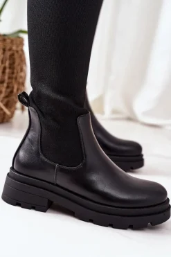 Boto Kozaki Płaskie*Kozaki Z Elastycznej Tkaniny Za Kolano Czarne Ice Coffee