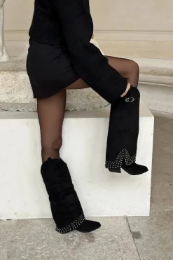 Boto Kozaki Na Słupku|Kozaki Z Wywiniętą Cholewką*Kozaki Z Wywiniętą Cholewką Na Słupku Czarne Iveliri Czarny