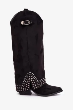 Boto Kozaki Na Słupku|Kozaki Z Wywiniętą Cholewką*Kozaki Z Wywiniętą Cholewką Na Słupku Czarne Iveliri Czarny