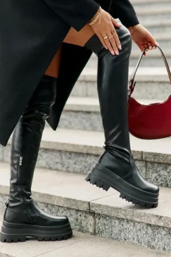 Sale Boto Kozaki Za Kolano Na Masywnej Platformie Czarne Zinera