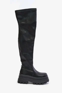 Sale Boto Kozaki Za Kolano Na Masywnej Platformie Czarne Zinera