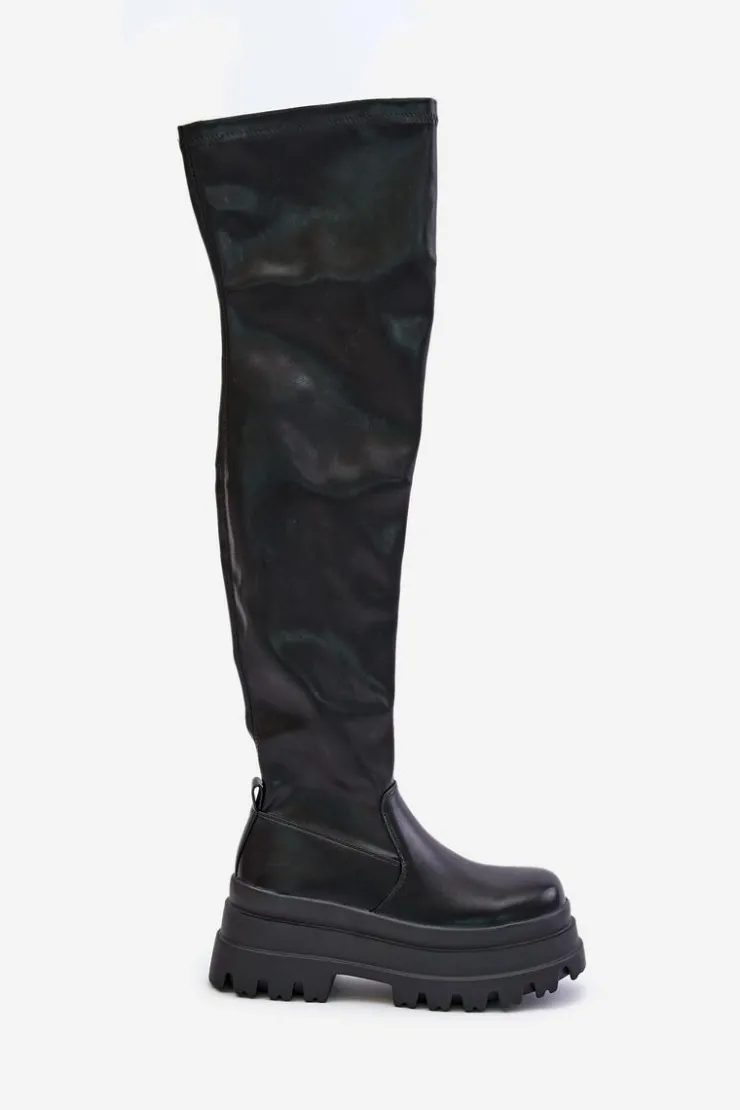 Sale Boto Kozaki Za Kolano Na Masywnej Platformie Czarne Zinera