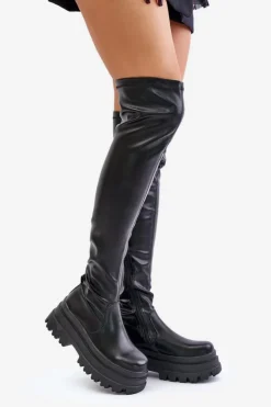 Sale Boto Kozaki Za Kolano Na Masywnej Platformie Czarne Zinera