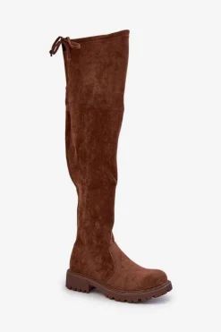 Boto Kozaki Ocieplane|Muszkieterki*Kozaki Za Kolano Na Płaskim Obcasie Z Eko Zamszu Brązowe Arkelia
