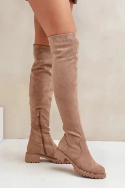 Boto Muszkieterki|Kozaki Płaskie*Kozaki Za Kolano Na Płaskim Obcasie Beżowe Filora