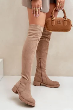 Boto Muszkieterki|Kozaki Płaskie*Kozaki Za Kolano Na Płaskim Obcasie Beżowe Filora