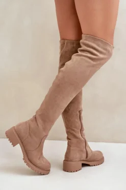 Boto Muszkieterki|Kozaki Płaskie*Kozaki Za Kolano Na Płaskim Obcasie Beżowe Filora