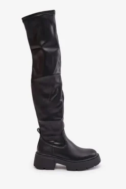 Damskie Boto Kozaki Za Kolano Na Platformie I Płaskim Obcasie Z Eko Skóry Czarne Loreviana