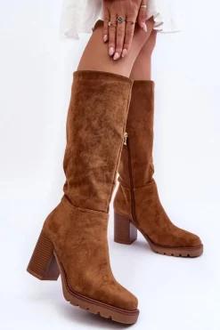 Outlet Boto Kozaki Zamszowe Na Masywnym Obcasie Brązowe Virdana