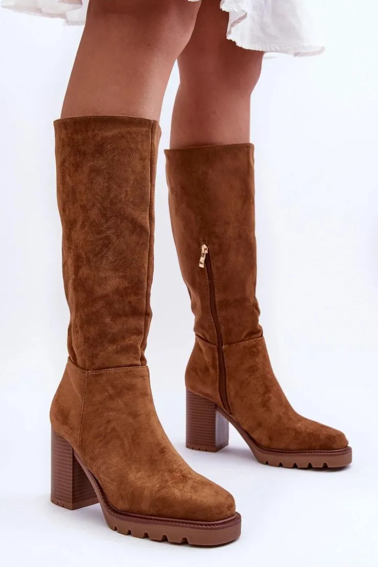 Outlet Boto Kozaki Zamszowe Na Masywnym Obcasie Brązowe Virdana