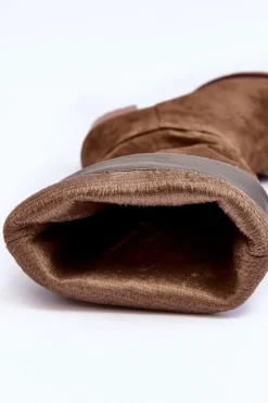 Damskie Boto Kozaki Zamszowe Na Masywnym Obcasie Oliwkowe Virdana