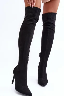 New Boto Kozaki Zamszowe Za Kolano Na Szpilce Czarne Calfi