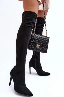 New Boto Kozaki Zamszowe Za Kolano Na Szpilce Czarne Calfi