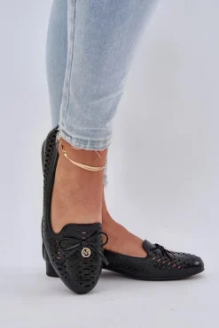 Best Boto Lakierowane Ażurowe Baleriny Z Kokardką Eko Skórzane Czarne Amepitrea Czarny