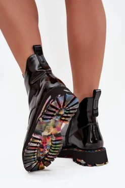 Artiker Botki Ocieplane|Botki Skórzane*Lakierowane Botki Damskie Z Naturalnej Skóry Ocieplane 57C0166 Czarne Czarny