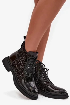 Damskie buty S.Barski Botki Ocieplane|Damskie Trapery*Lakierowane Botki Damskie Ocieplane D&A CR52-613 Czarne