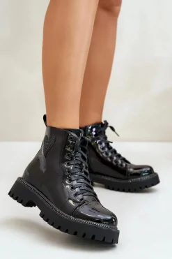 Online Boto Lakierowane Botki Damskie Na Zamek Z Ozdobnym Sercem Czarne Obeena