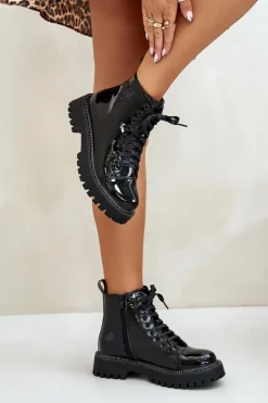 Online Boto Lakierowane Botki Damskie Na Zamek Z Ozdobnym Sercem Czarne Obeena