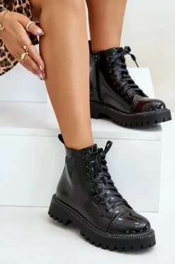 Online Boto Lakierowane Botki Damskie Na Zamek Z Ozdobnym Sercem Czarne Obeena