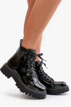 Online Boto Lakierowane Botki Damskie Na Zamek Z Ozdobnym Sercem Czarne Obeena