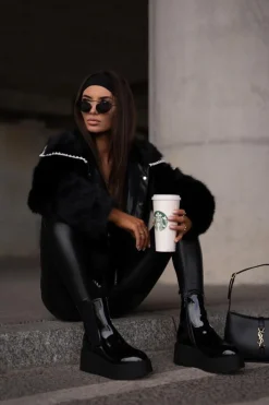 Boto Botki Ocieplane|Botki Na Koturnie*Lakierowane Botki Damskie Na Platformie I Koturnie Ocieplane Czarne Wloedia