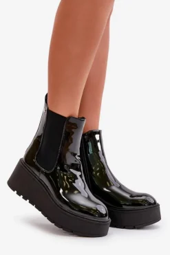Boto Botki Ocieplane|Botki Na Koturnie*Lakierowane Botki Damskie Na Platformie I Koturnie Ocieplane Czarne Wloedia