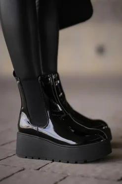 Boto Botki Ocieplane|Botki Na Koturnie*Lakierowane Botki Damskie Na Platformie I Koturnie Ocieplane Czarne Wloedia