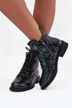 Online D&A Lakierowane Botki Damskie Z Naturalnej Skóry LZ52-962 Granatowe