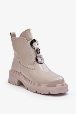 Damskie buty S.Barski Lakierowane Botki Damskie Z Ozdobą Jasnoszare S.Barski MR870-53