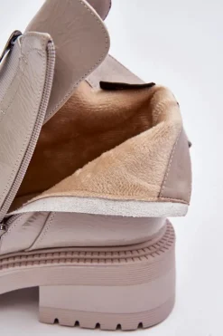 Damskie buty S.Barski Lakierowane Botki Damskie Z Ozdobą Jasnoszare S.Barski MR870-53