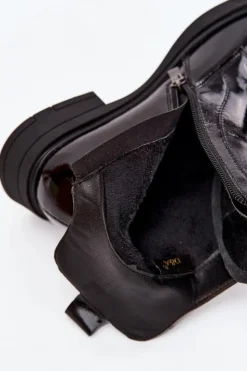 Damskie D&A Lakierowane Botki Damskie Z Naturalnej Skóry MR52-108 Czarne