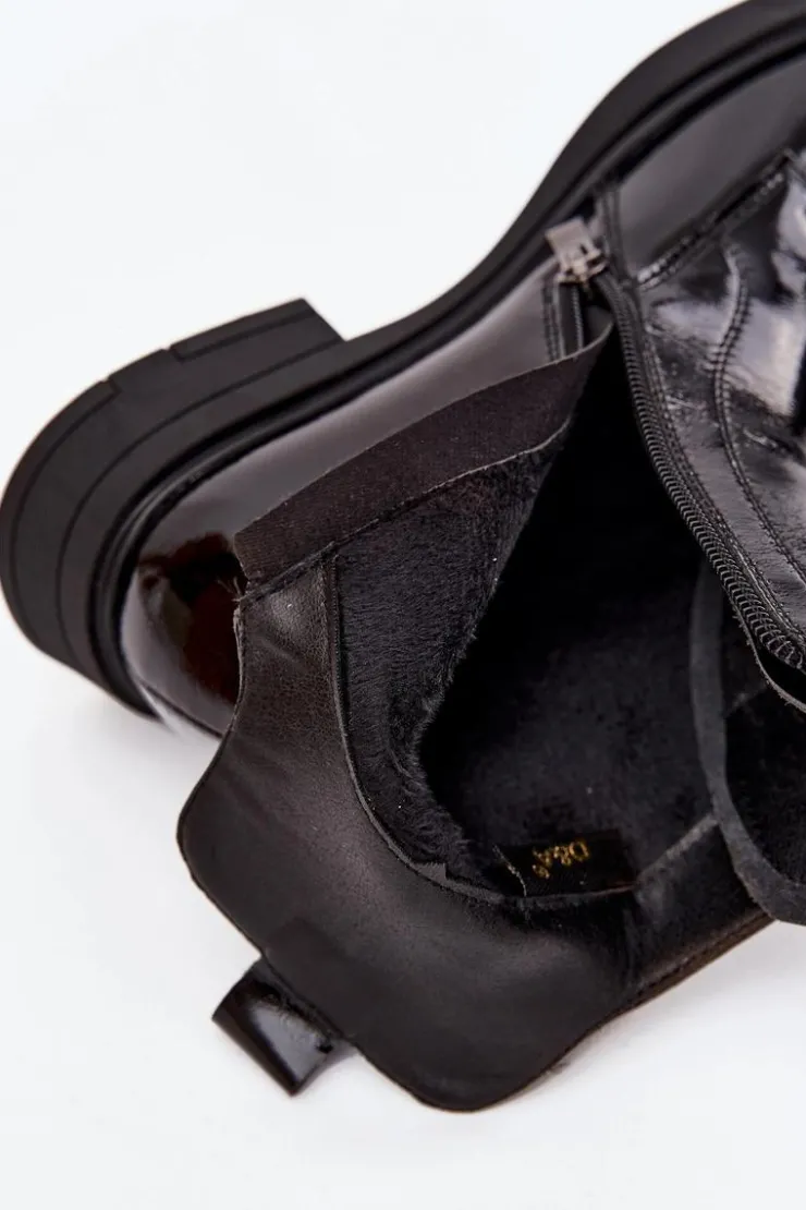 Damskie D&A Lakierowane Botki Damskie Z Naturalnej Skóry MR52-108 Czarne