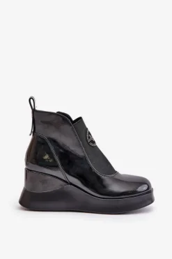 Buty damskie Vinceza Botki Ocieplane|Botki Na Koturnie*Lakierowane Botki Na Koturnie Ocieplane Vinceza 66703 Czarne Czarny