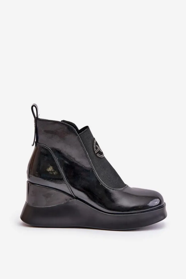 Buty damskie Vinceza Botki Ocieplane|Botki Na Koturnie*Lakierowane Botki Na Koturnie Ocieplane Vinceza 66703 Czarne Czarny