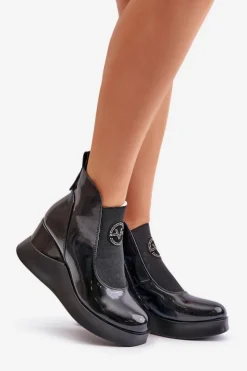 Buty damskie Vinceza Botki Ocieplane|Botki Na Koturnie*Lakierowane Botki Na Koturnie Ocieplane Vinceza 66703 Czarne Czarny