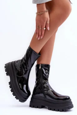 Hot Boto Lakierowane Botki Na Masywnej Platformie Czarne Kylira Czarny