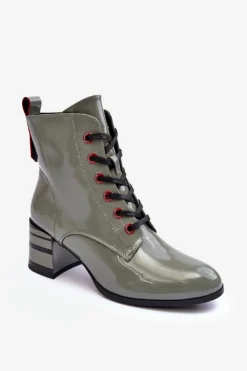 Sale Damskie buty S.Barski Lakierowane Botki Na Obcasie S.Barski MR870-49 Zielone