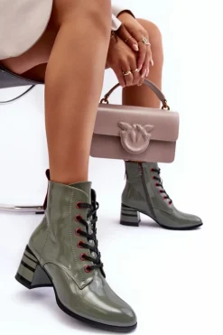 Sale Damskie buty S.Barski Lakierowane Botki Na Obcasie S.Barski MR870-49 Zielone