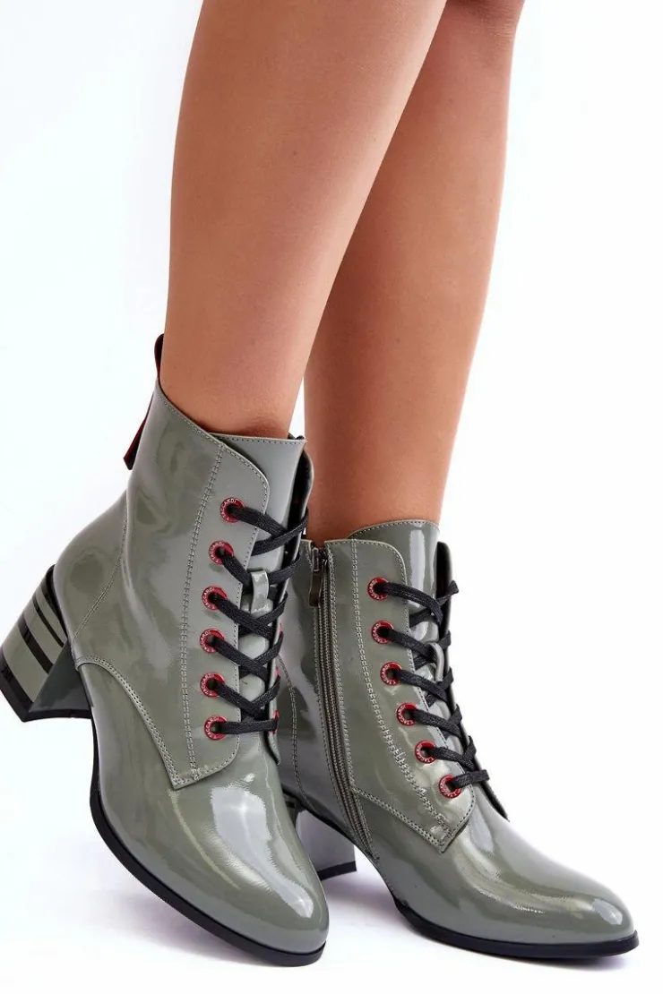 Sale Damskie buty S.Barski Lakierowane Botki Na Obcasie S.Barski MR870-49 Zielone