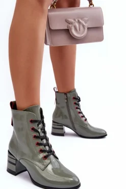 Sale Damskie buty S.Barski Lakierowane Botki Na Obcasie S.Barski MR870-49 Zielone