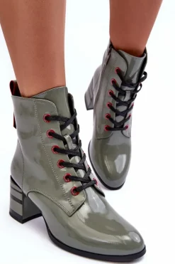 Sale Damskie buty S.Barski Lakierowane Botki Na Obcasie S.Barski MR870-49 Zielone