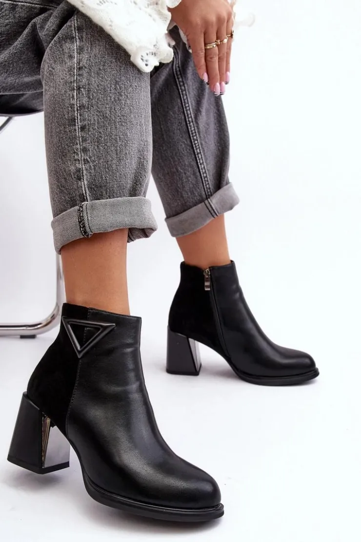 Sale Damskie buty S.Barski Lakierowane Botki Na Obcasie Ocieplane MR880-093 Czarne Czarny