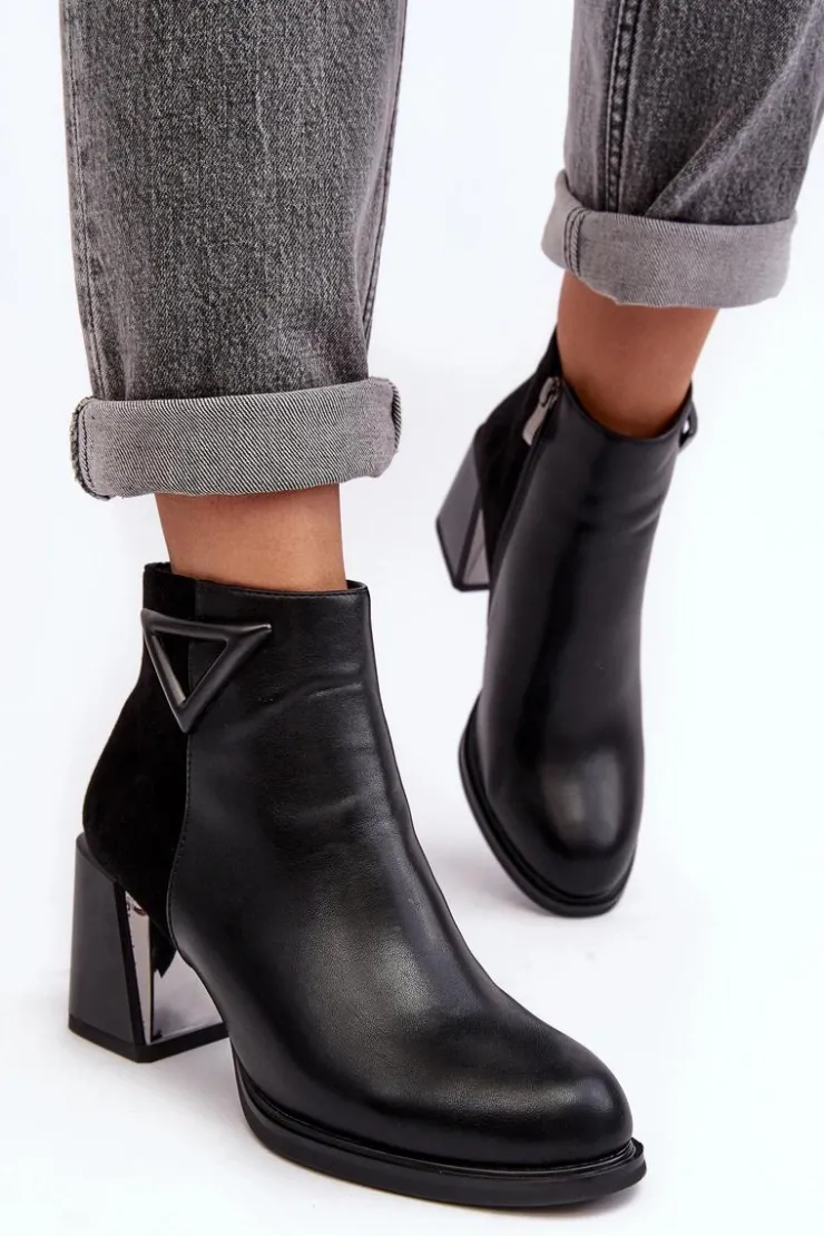 Sale Damskie buty S.Barski Lakierowane Botki Na Obcasie Ocieplane MR880-093 Czarne Czarny