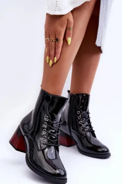 New Buty damskie Vinceza Lakierowane Botki Na Obcasie Czarne Luloshe