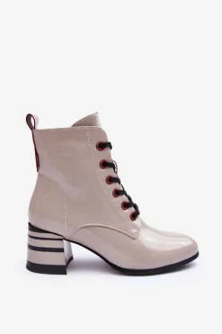 Discount Damskie buty S.Barski Lakierowane Botki Na Obcasie S.Barski MR870-49 Jasnoszare