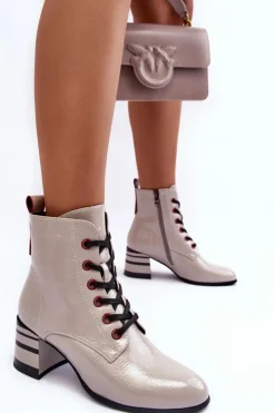 Discount Damskie buty S.Barski Lakierowane Botki Na Obcasie S.Barski MR870-49 Jasnoszare