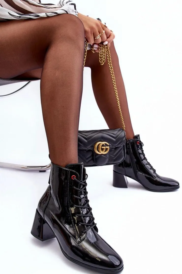 Damskie Buty damskie Vinceza Lakierowane Botki Na Słupku Czarne Basciano