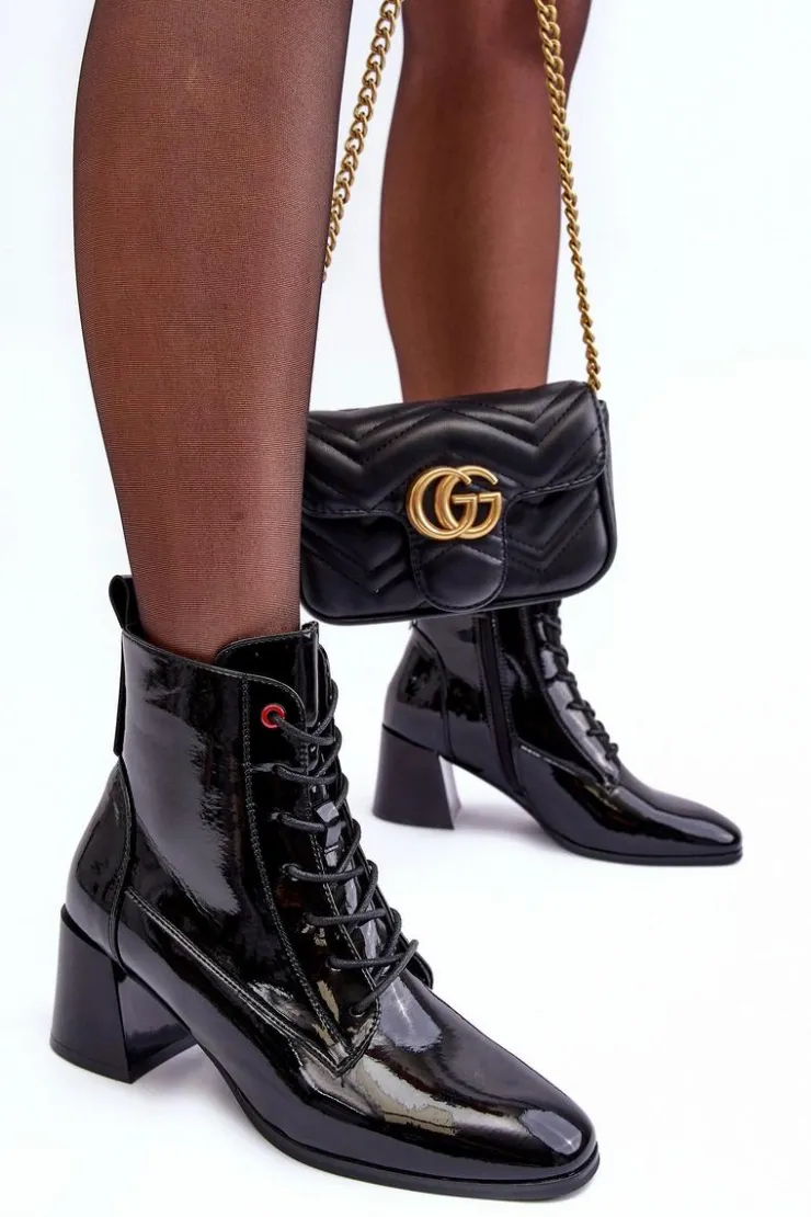 Damskie Buty damskie Vinceza Lakierowane Botki Na Słupku Czarne Basciano