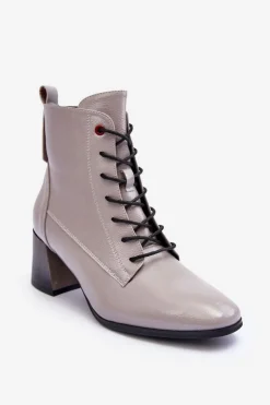 Discount Buty damskie Vinceza Lakierowane Botki Na Słupku Szare Basciano