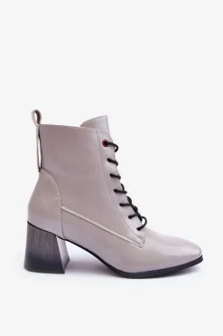 Discount Buty damskie Vinceza Lakierowane Botki Na Słupku Szare Basciano